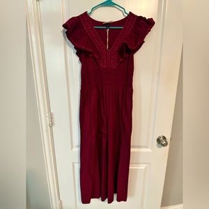 NWT Universal Thread Ruffle Sleeve Maxi Dress Cottagecore Rasberry Red